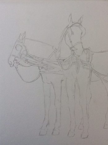 Carriage horses watercolor step 1